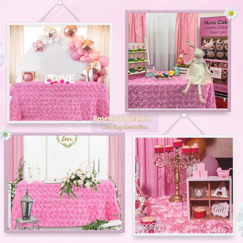 B.Cool B-COOL Pink Rosette Rectangle Wedding Tablecloth 60x102 Inch Pink Table Cloths for Birthday Girls Party 3D Flower Candy Table Cover for Sweetheart Decoration - Image 4